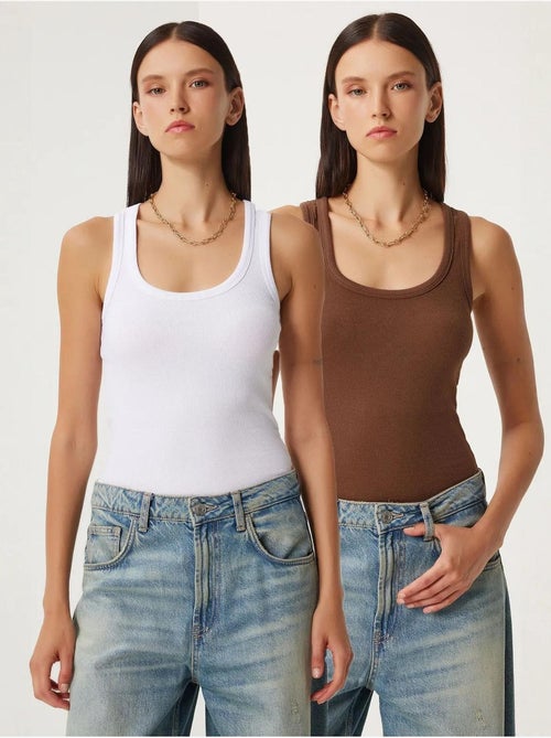 Camisola de alças ajustada em malha com decote em u, pack de 2 istanbul - Kiabi Camisola de alças ajustada em malha com decote em u, pack de 2 istanbul - Kiabi