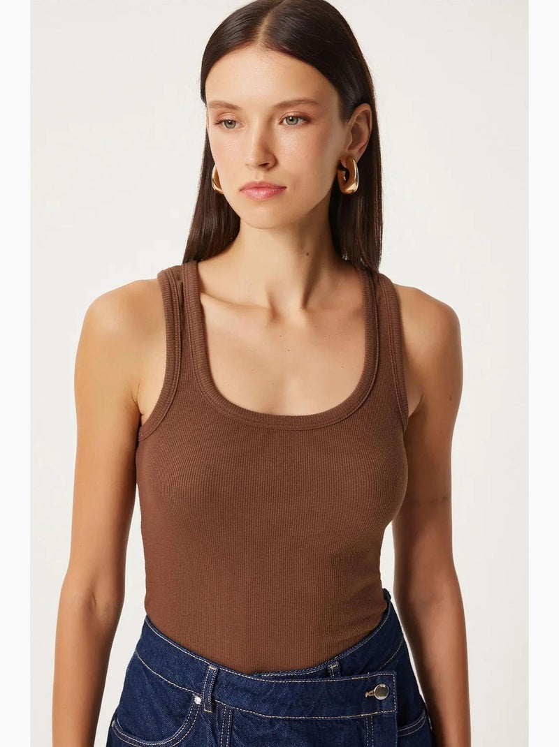 Camisola de alças ajustada em malha com decote em u, pack de 2 istanbul Castanho-claro - Kiabi