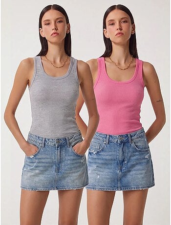 Camisola de alças ajustada em malha com decote em u, pack de 2 istanbul