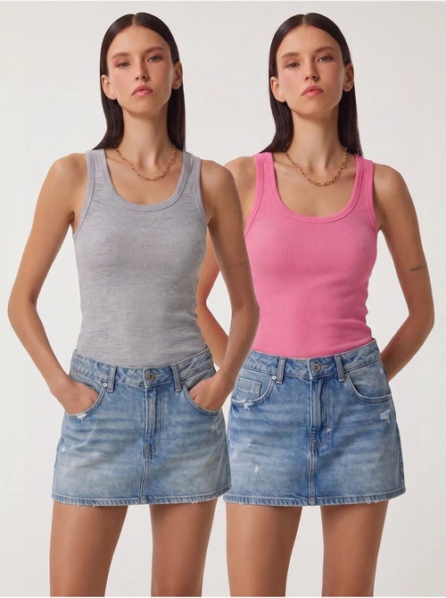 Camisola de alças ajustada em malha com decote em u, pack de 2 istanbul - Kiabi Camisola de alças ajustada em malha com decote em u, pack de 2 istanbul - Kiabi