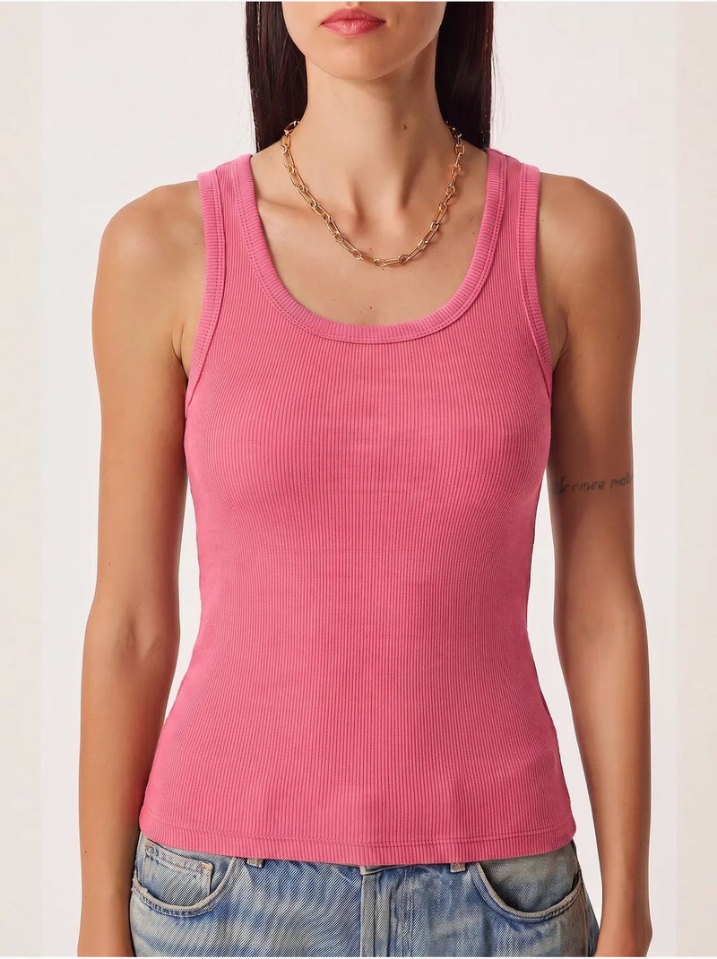 Camisola de alças ajustada em malha com decote em u, pack de 2 istanbul Rosa-fluo/Solinotes - Kiabi