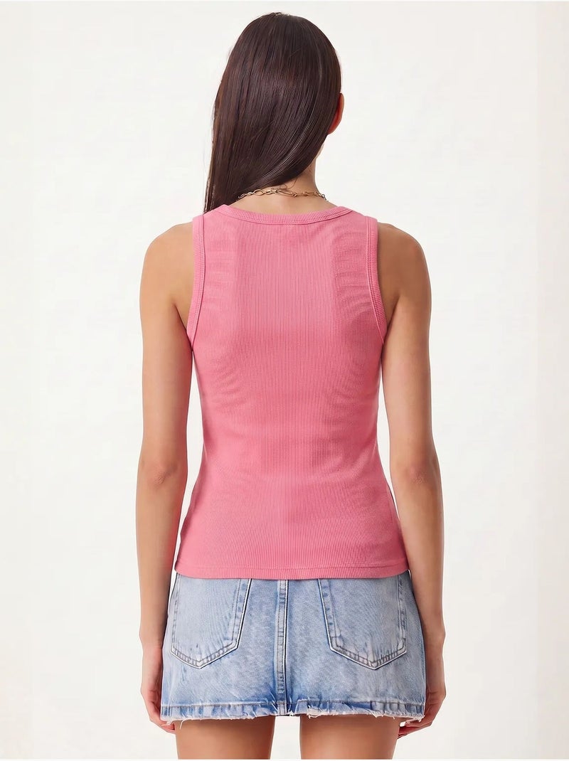 Camisola de alças ajustada em malha com decote em u, pack de 2 istanbul Rosa-fluo/Solinotes - Kiabi