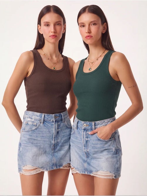 Camisola de alças ajustada em malha com decote em u, pack de 2 istanbul - Kiabi