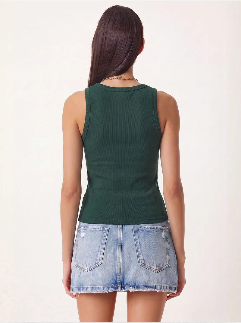 Camisola de alças ajustada em malha com decote em u, pack de 2 istanbul Verde escuro - Kiabi