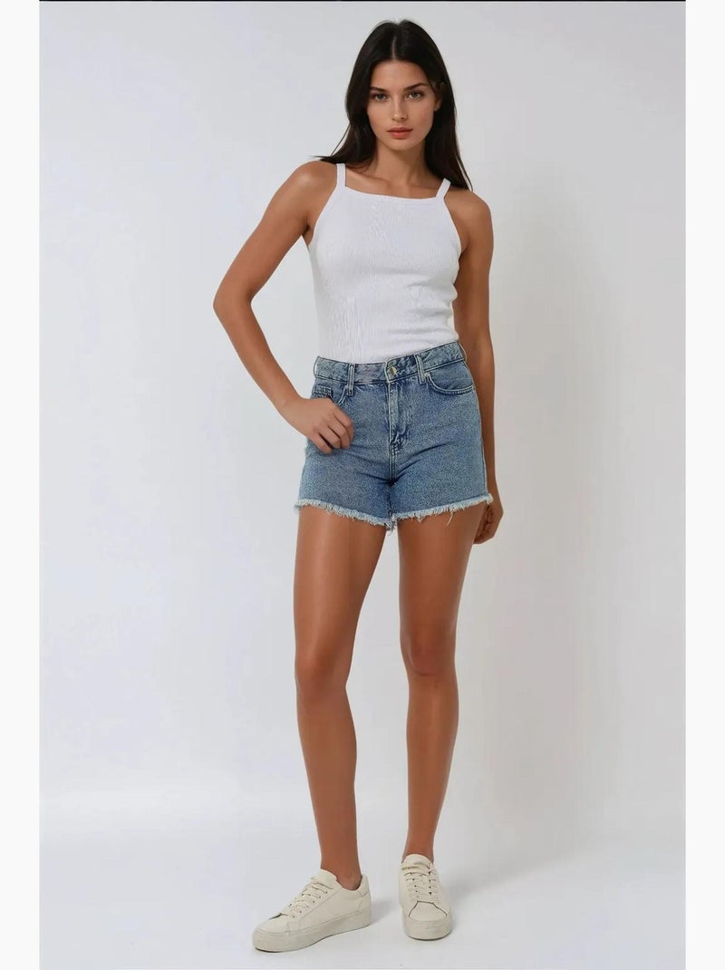 Camisola de alças básica ajustada com decote halter hiccup Branco - Kiabi