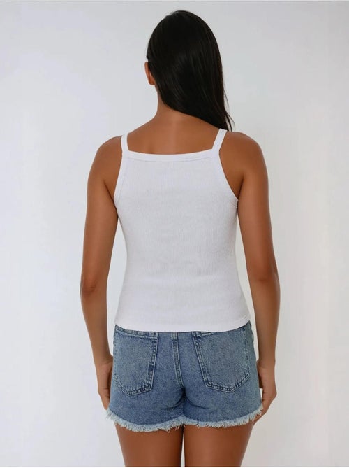 Camisola de alças básica ajustada com decote halter hiccup - Kiabi Camisola de alças básica ajustada com decote halter hiccup - Kiabi