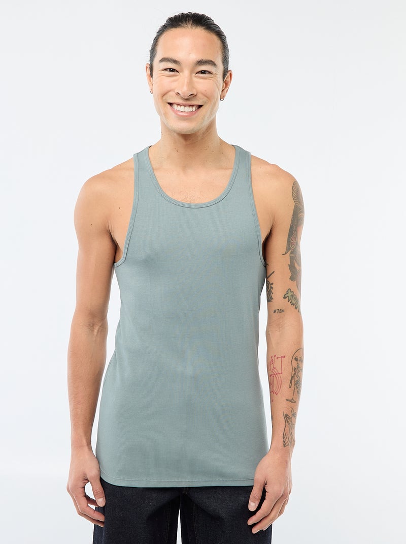 Camisola de alças canelada Azul - Kiabi
