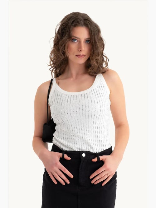 Camisola de alças canelada com decote redondo hiccup - Kiabi Camisola de alças canelada com decote redondo hiccup - Kiabi
