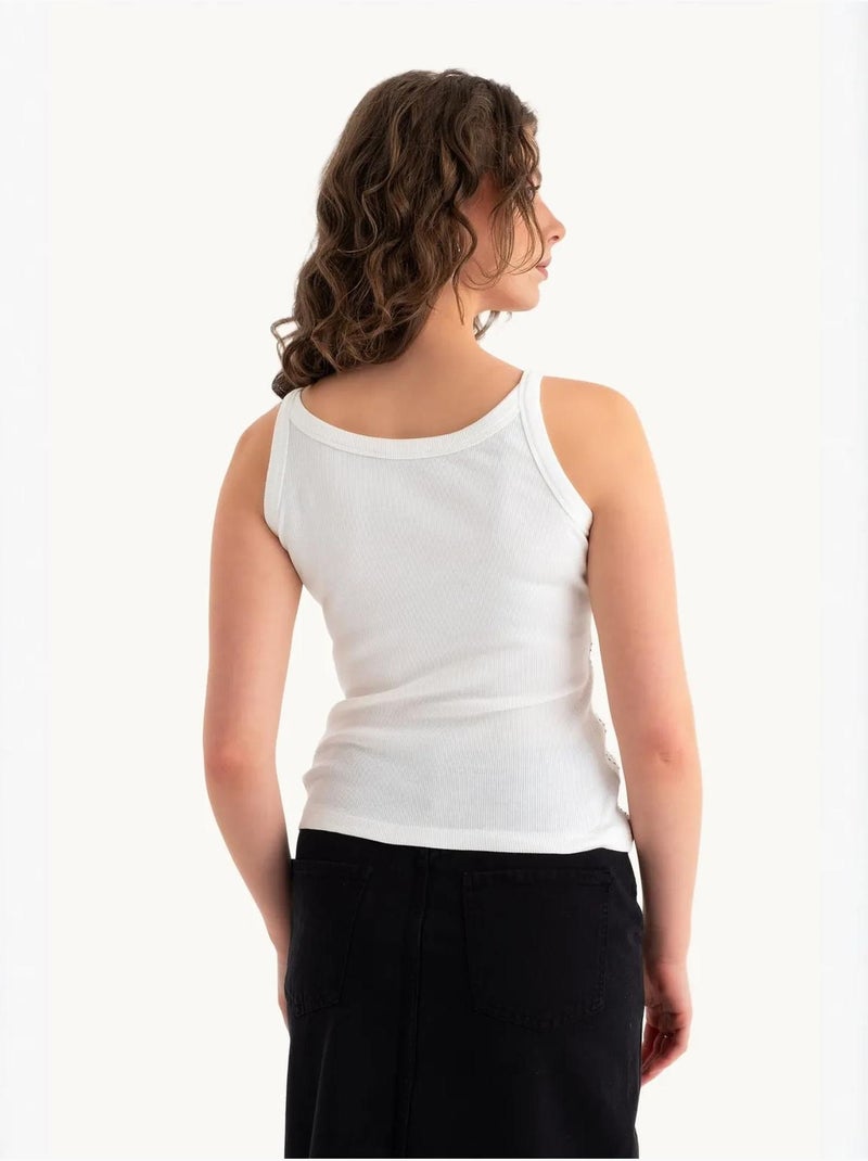 Camisola de alças canelada com decote redondo hiccup Branco - Kiabi