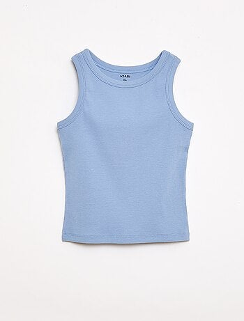 Camisola de alças canelada com gola redonda