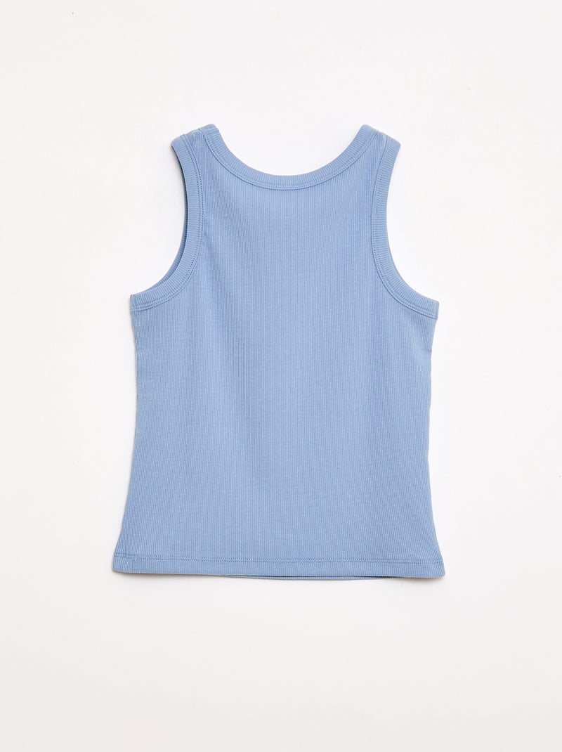 Camisola de alças canelada com gola redonda Azul - Kiabi