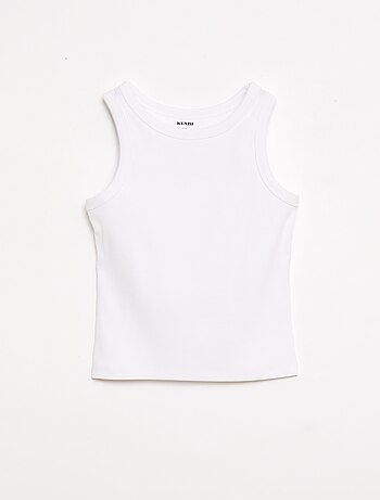 Camisola de alças canelada com gola redonda