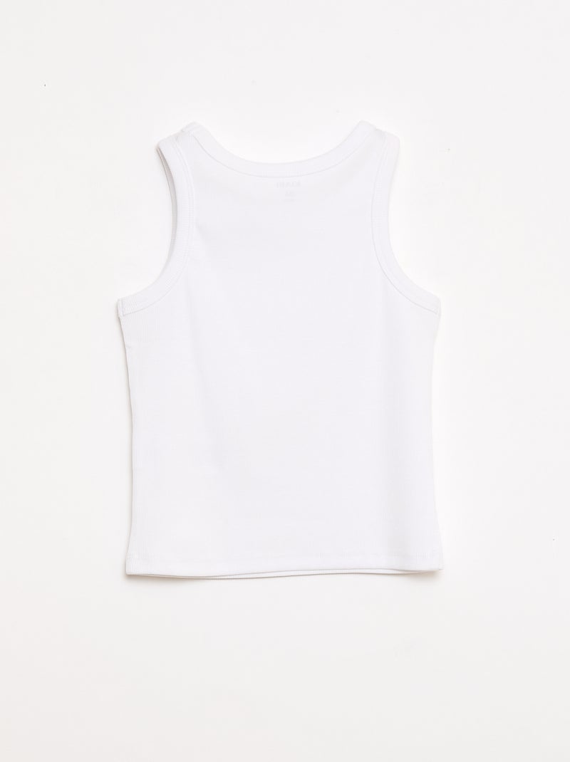 Camisola de alças canelada com gola redonda Branco - Kiabi