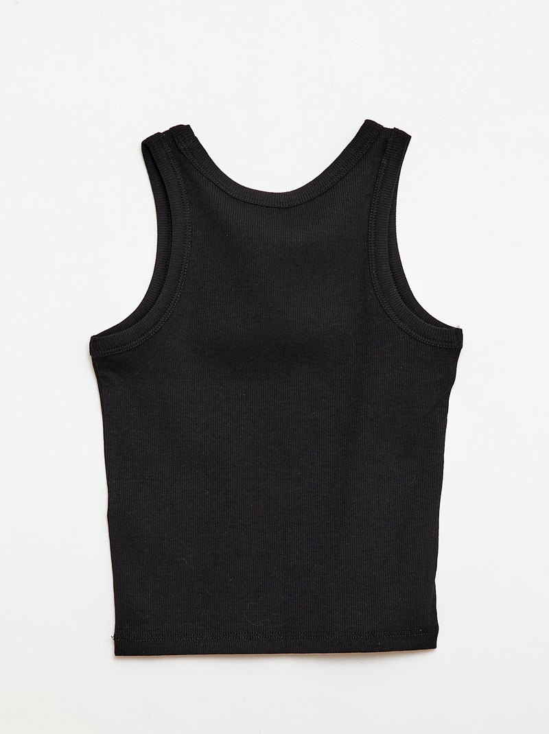 Camisola de alças canelada com gola redonda Preto - Kiabi