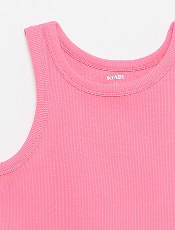 Camisola de alças canelada com gola redonda