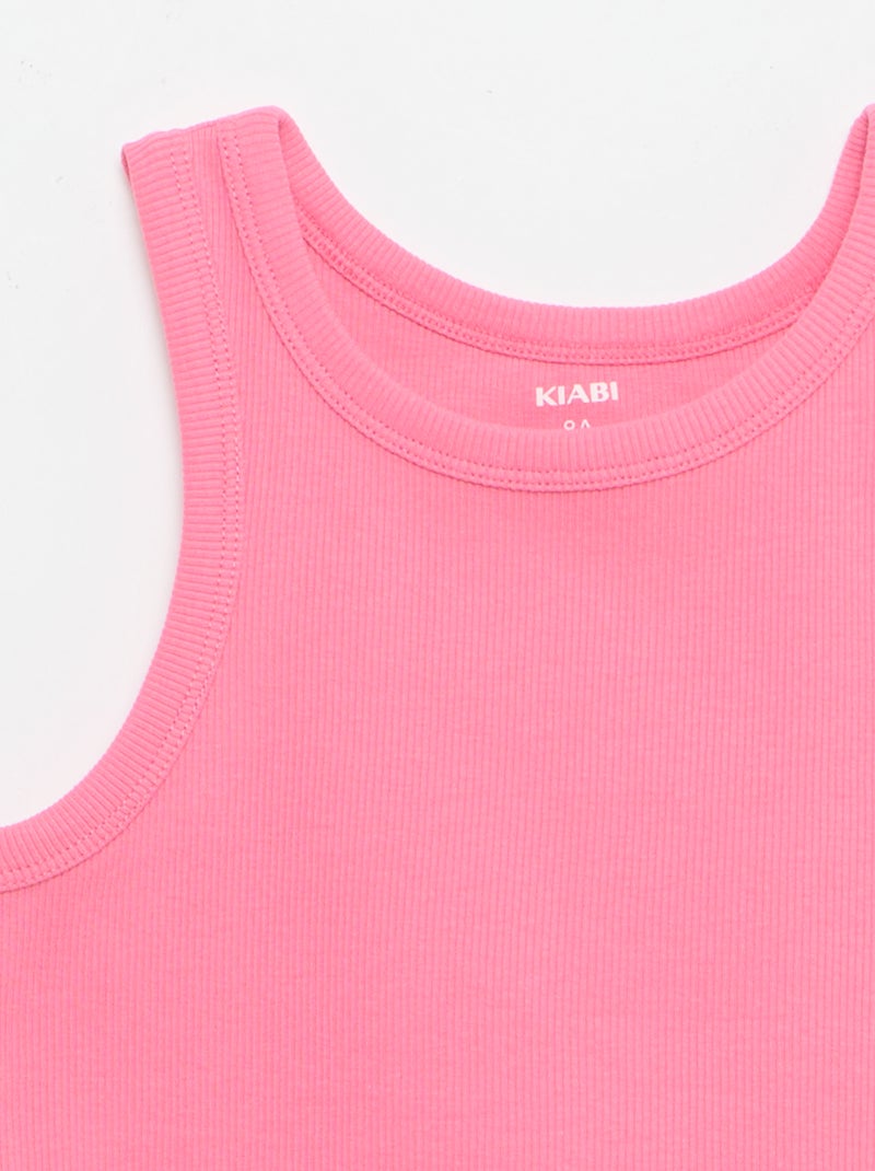 Camisola de alças canelada com gola redonda Rosa - Kiabi