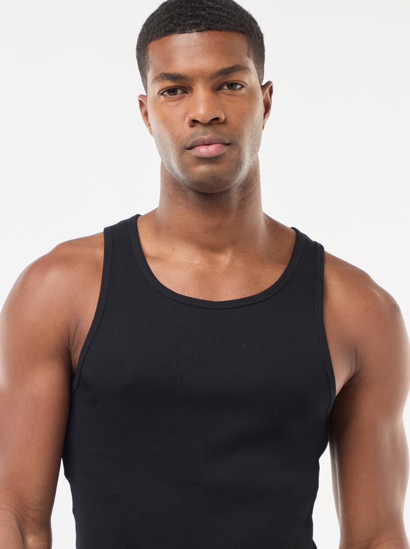 Camisola de alças canelada Preto - Kiabi