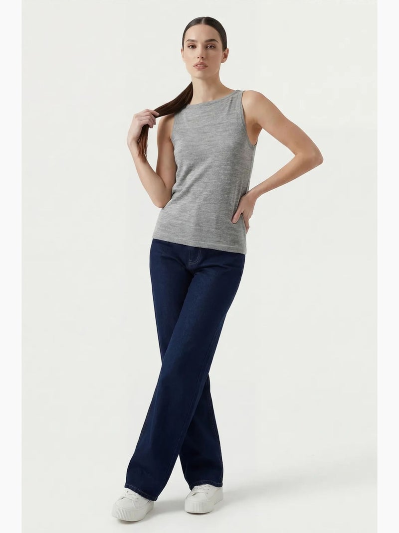 Camisola de alças canelada sem mangas com gola redonda bdart Cinza - Kiabi