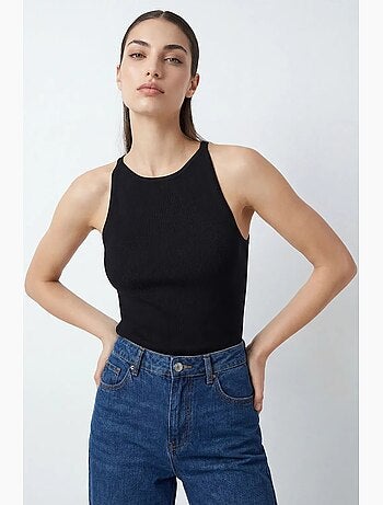 Camisola de alças canelada sem mangas com gola redonda bdart