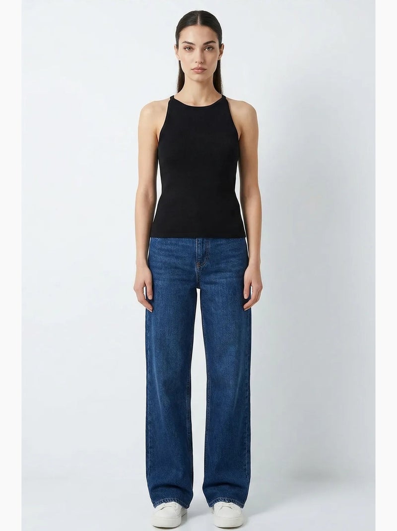 Camisola de alças canelada sem mangas com gola redonda bdart Preto - Kiabi