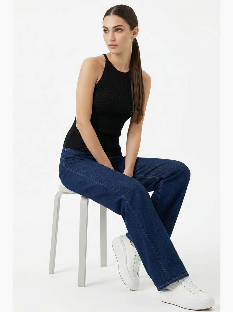 Camisola de alças canelada sem mangas com gola redonda bdart Preto - Kiabi