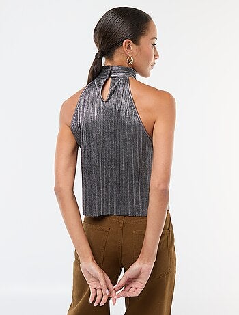 Camisola de alças cavas americanas em malha plissada