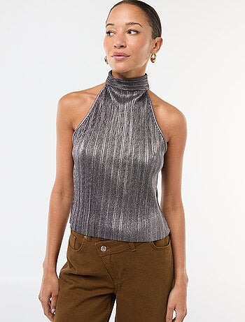 Camisola de alças cavas americanas em malha plissada