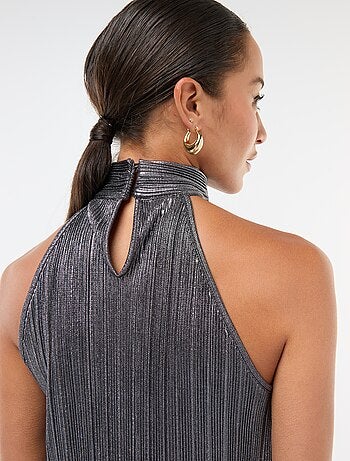 Camisola de alças cavas americanas em malha plissada