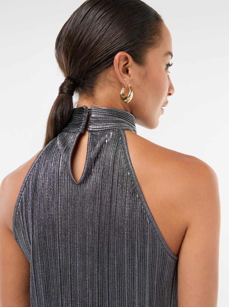 Camisola de alças cavas americanas em malha plissada Cinza - Kiabi