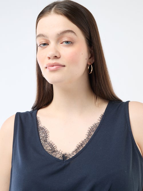 Camisola de alças com decote em V e renda - Kiabi