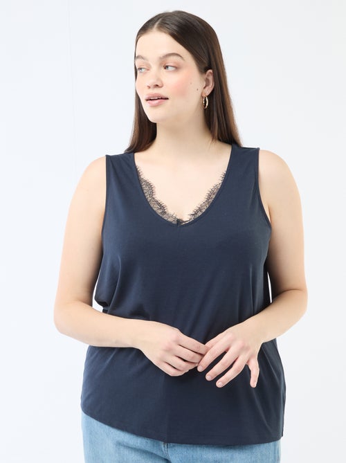 Camisola de alças com decote em V e renda - Kiabi