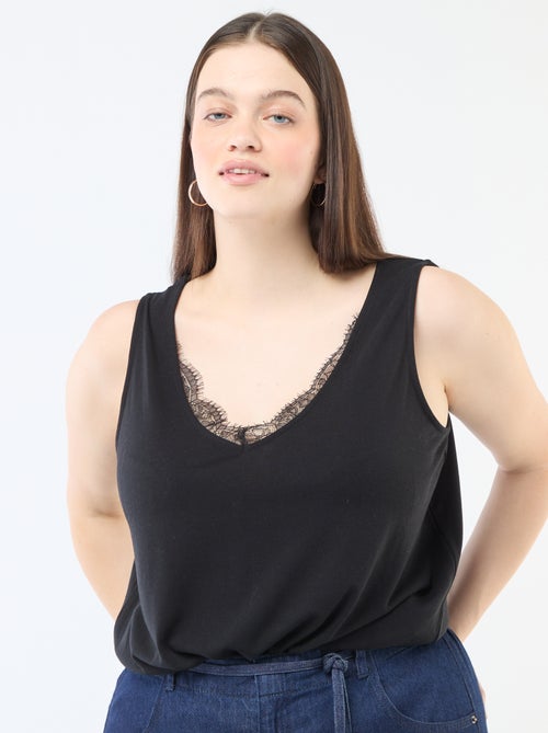 Camisola de alças com decote em V e renda - Kiabi