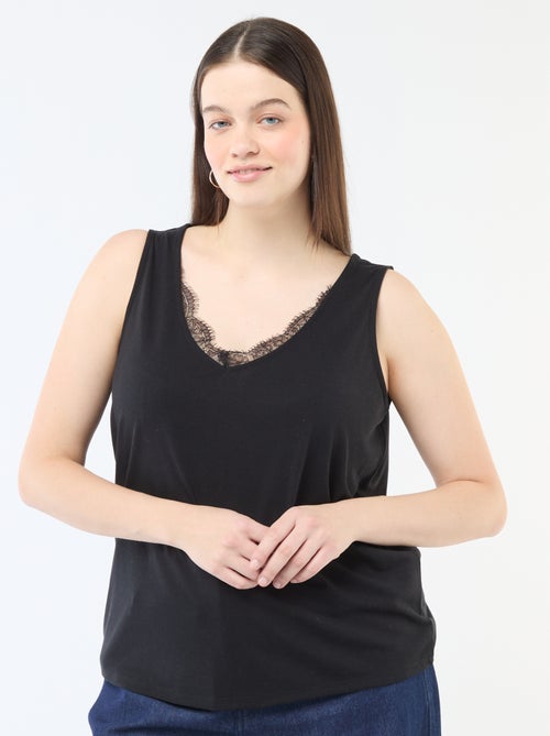 Camisola de alças com decote em V e renda - Kiabi