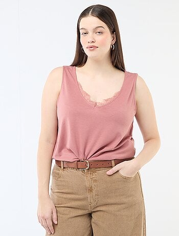 Camisola de alças com decote em V e renda