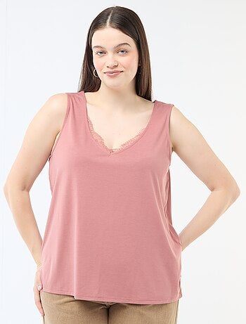 Camisola de alças com decote em V e renda