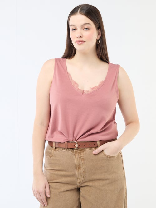 Camisola de alças com decote em V e renda - Kiabi