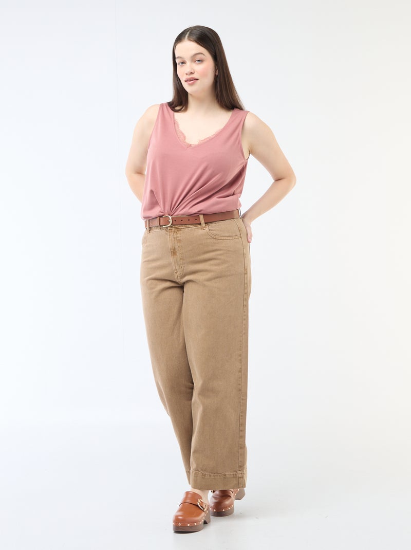 Camisola de alças com decote em V e renda Rosa - Kiabi