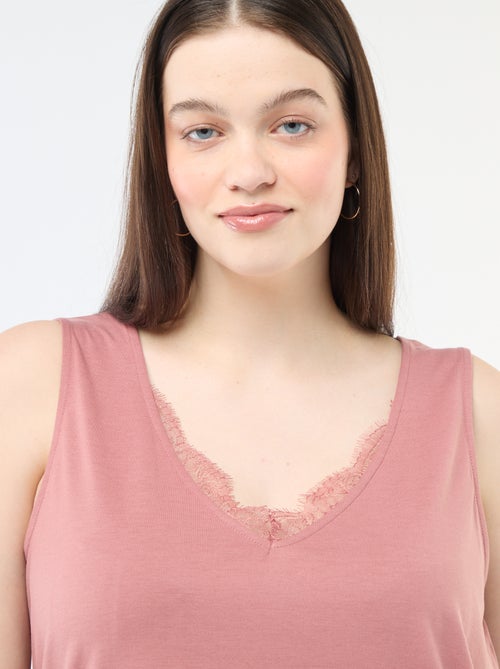 Camisola de alças com decote em V e renda - Kiabi