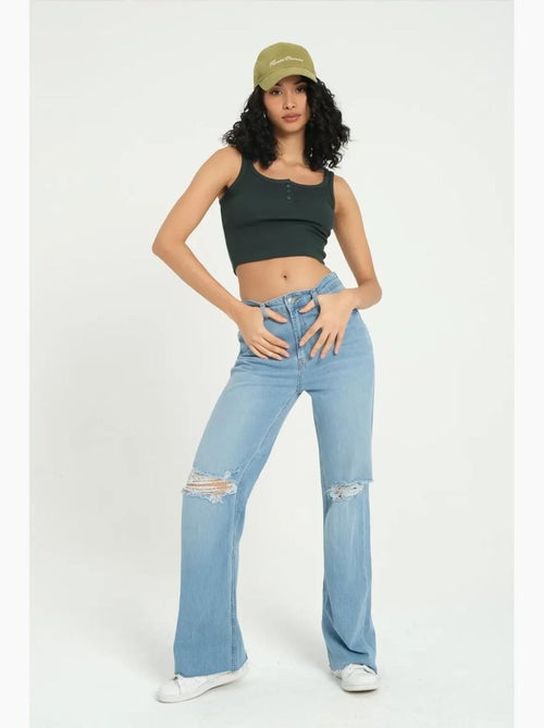Camisola de alças com decote quadrado e botões canelados hiccup - Kiabi