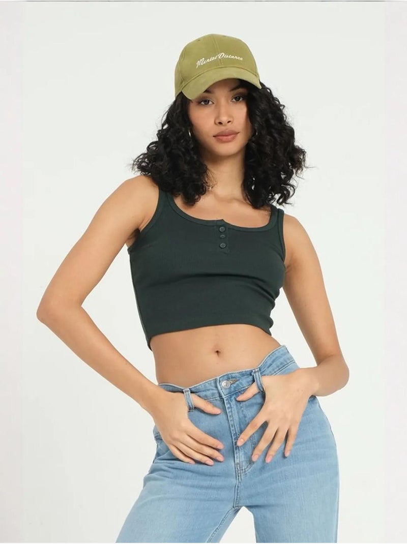 Camisola de alças com decote quadrado e botões canelados hiccup Verde - Kiabi