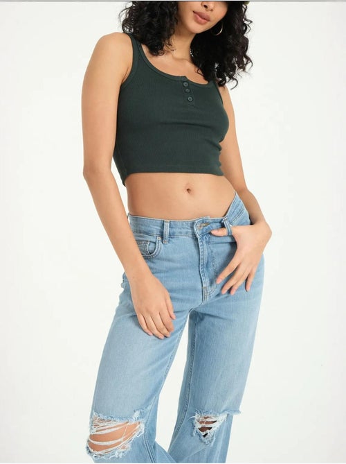 Camisola de alças com decote quadrado e botões canelados hiccup - Kiabi