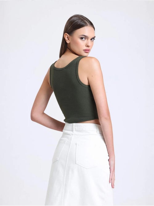 Camisola de alças com decote quadrado e botões canelados hiccup - Kiabi Camisola de alças com decote quadrado e botões canelados hiccup - Kiabi