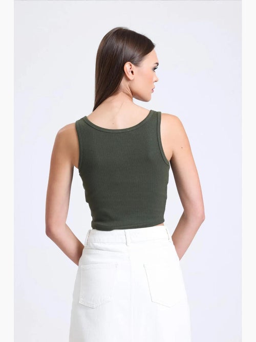 Camisola de alças com decote quadrado e botões canelados hiccup - Kiabi Camisola de alças com decote quadrado e botões canelados hiccup - Kiabi