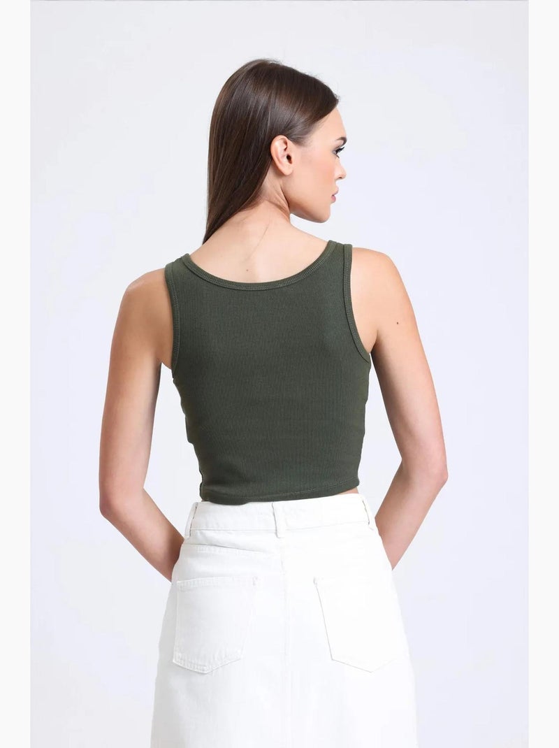 Camisola de alças com decote quadrado e botões canelados hiccup Verde - Kiabi