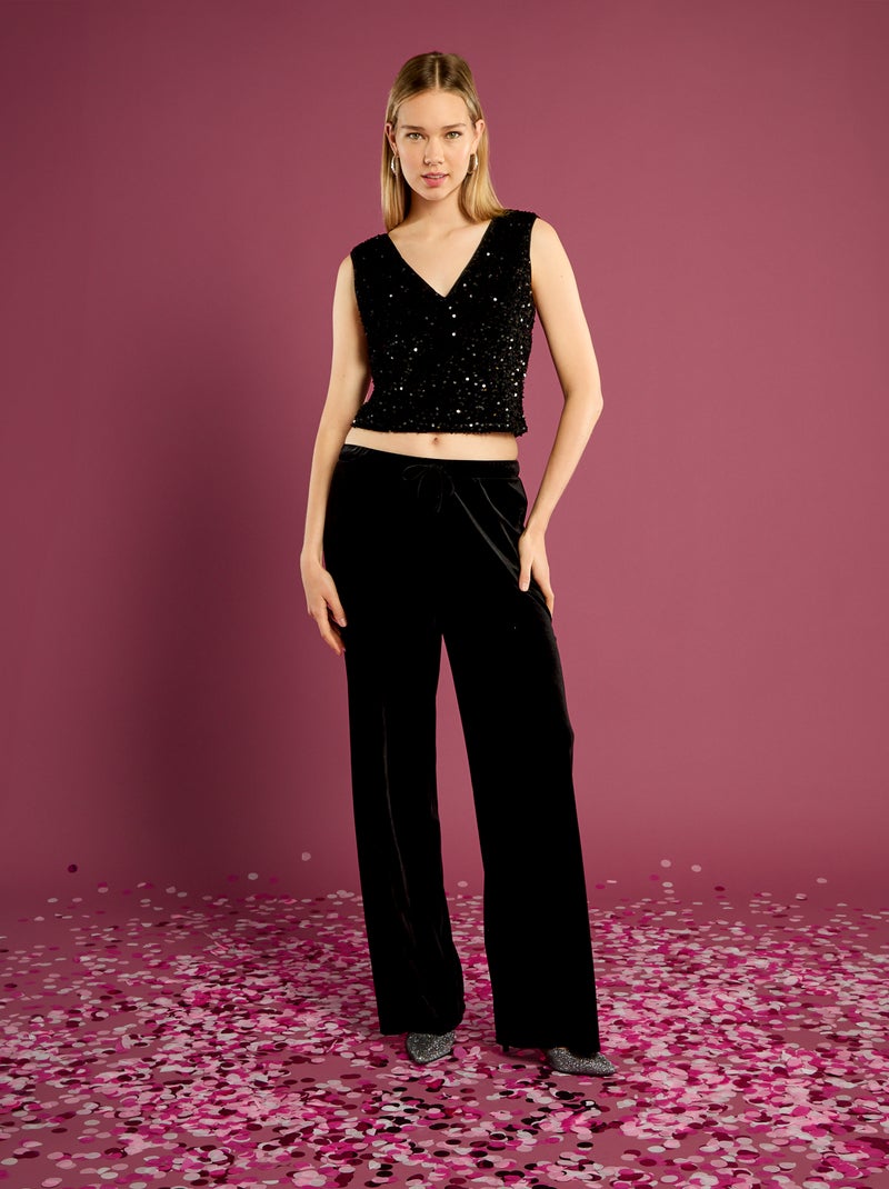 Camisola de alças com lantejoulas Preto - Kiabi