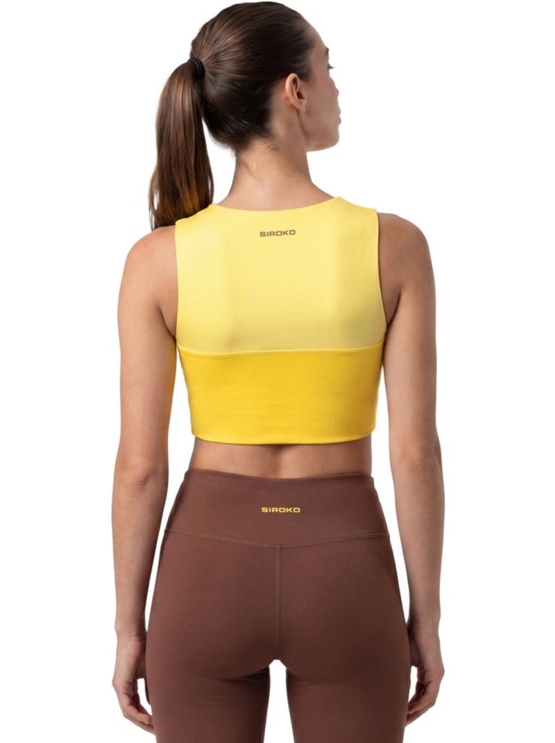 Camisola de alças cropped de trail running para mulher Amarelo - Kiabi
