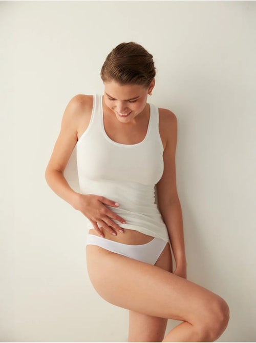 Camisola de alças de mulher em mistura de algodão com alças ajustáveis penti - Kiabi