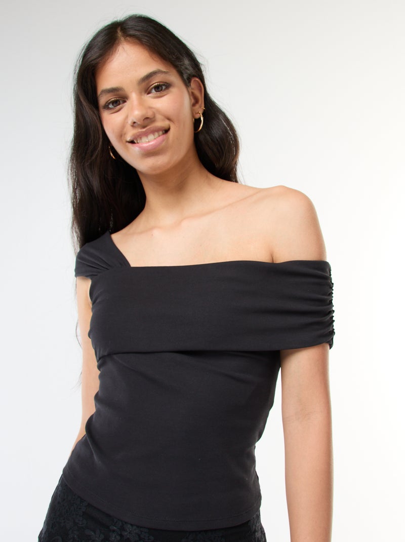Camisola de alças drapeadas assimétricas Preto - Kiabi