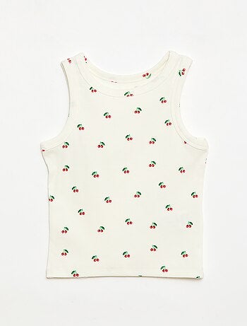 Camisola de alças em algodão canelado com padrão integral