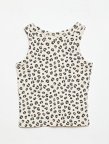 Camisola de alças em algodão canelado com padrão integral